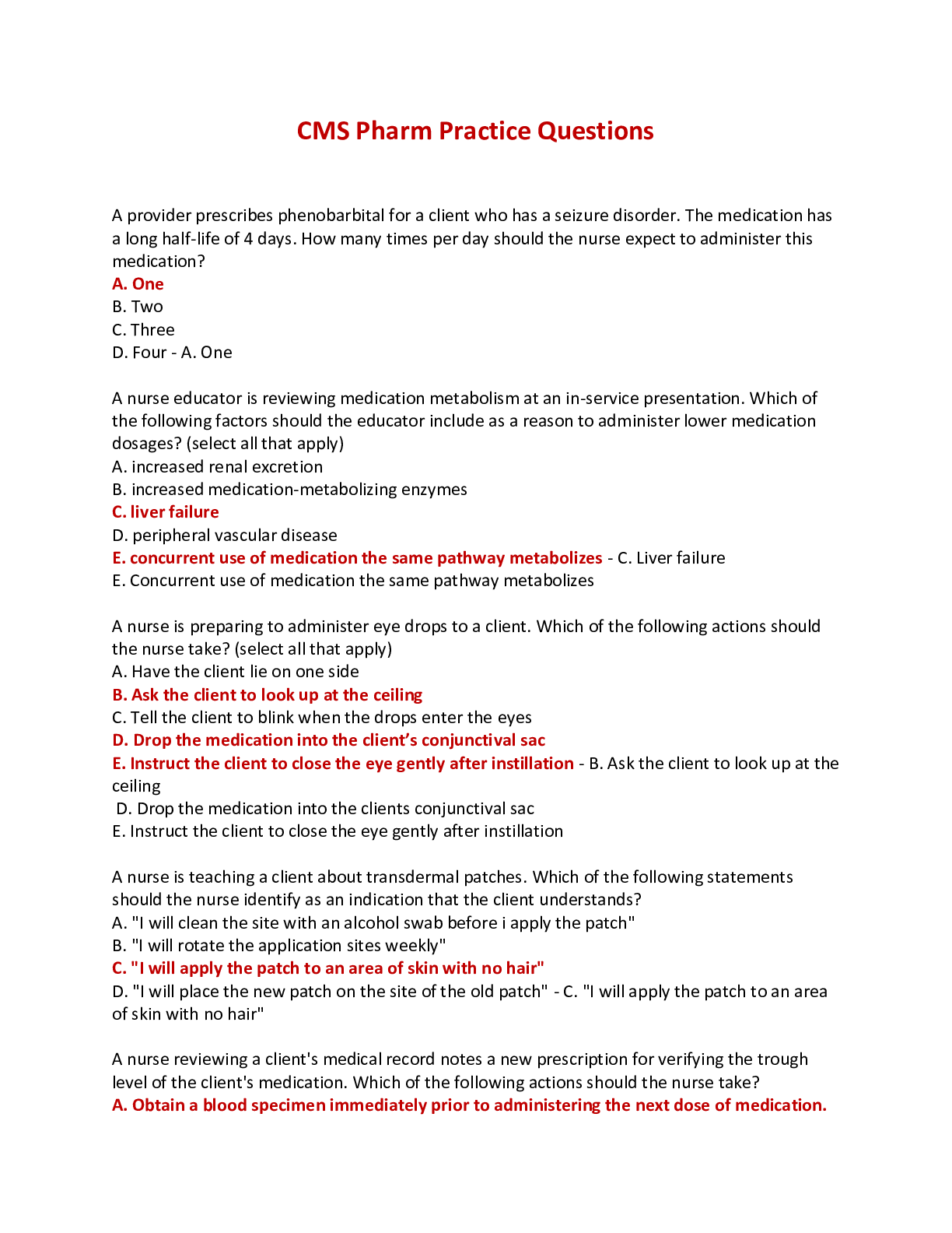 Preview image of CMS Pharm Practice Questions document